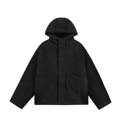 Women's Oversize Sherpa Hoodie with Concealed Front Flap and Patch Pockets EVA-US
