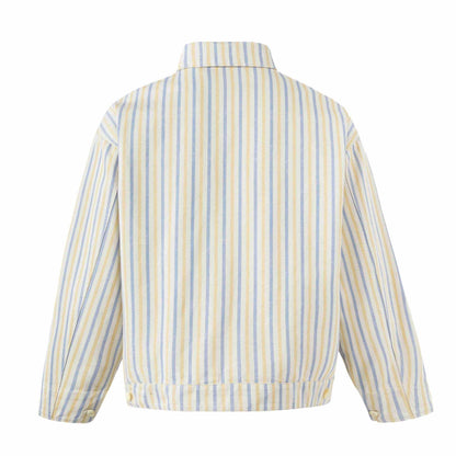 Unisex Striped lightweight Boxy transitional jacket with shirt collar and zipper EVA-US