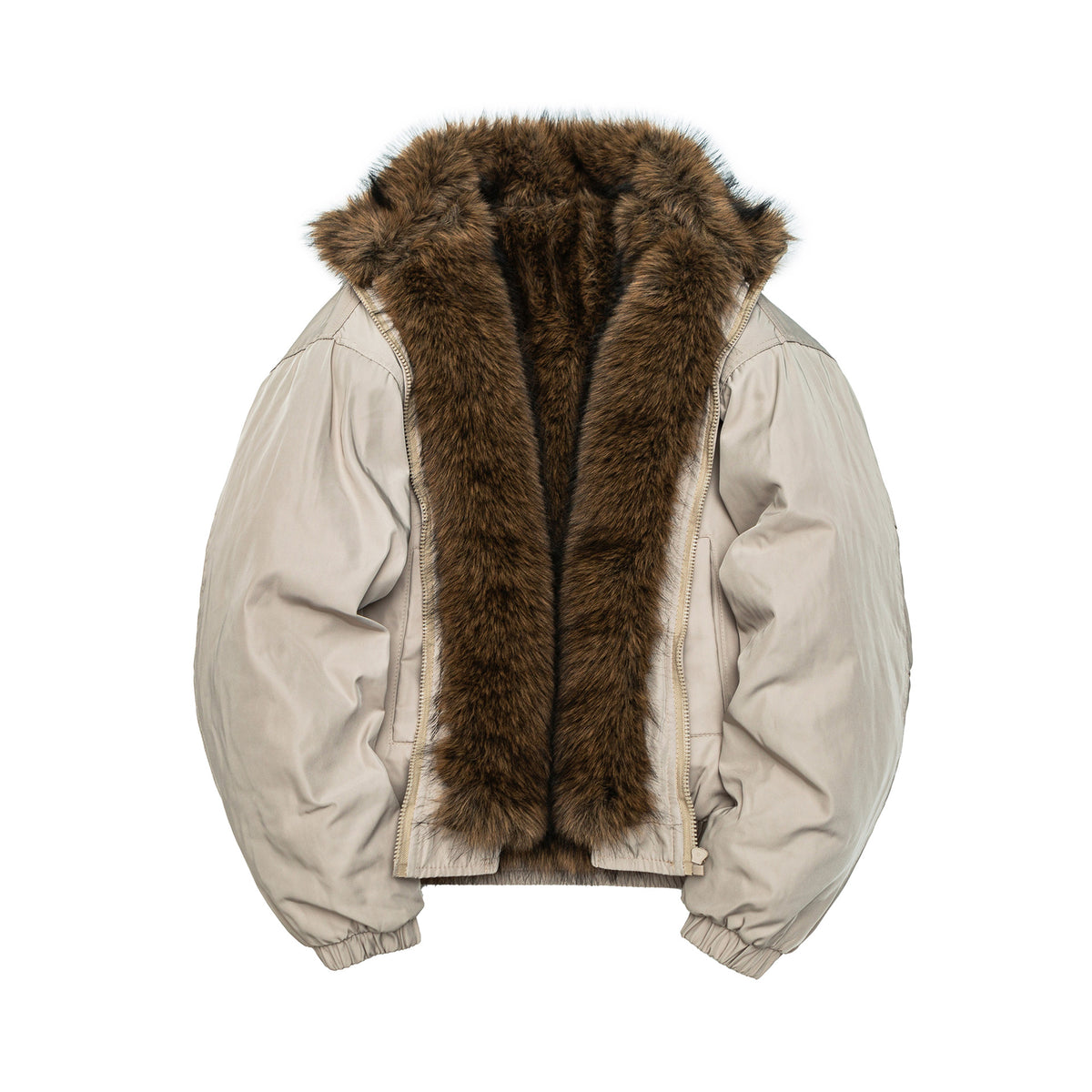 Women's oversized padded bomber jacket with elastic hem and faux fur trim EVA-US