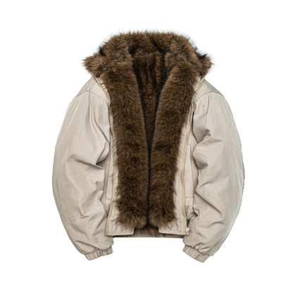 Women's oversized padded bomber jacket with elastic hem and faux fur trim EVA-US