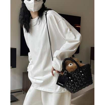 Women Loose Long Sleeve in Oversized Style made of Cotton Jersey with Extended Hem EVA-US