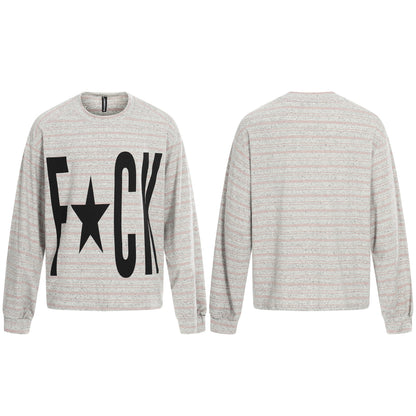 Women Striped Oversize Sweatshirt with large typography print and round neckline EVA-US