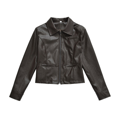 Women’s jacket made of embossed faux leather with zipper and shirt collar EVA-US