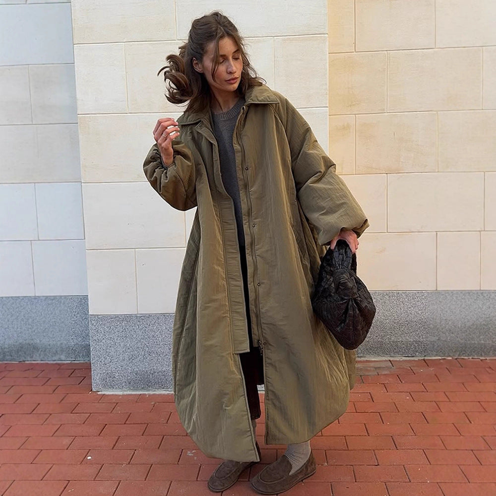 Women's Oversize Quilted Coat with Balloon Hem and Raglan Sleeves EVA-US