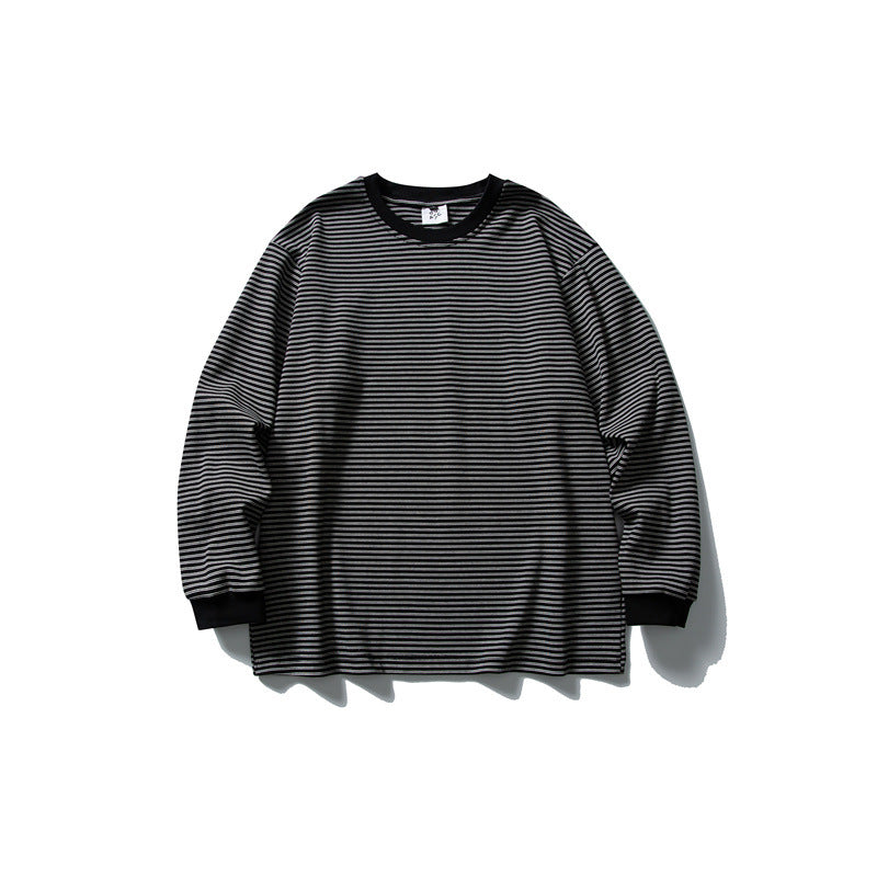 Unisex Oversize Longsleeve in Navy Look with fine striped texture and ribbed collar EVA-US