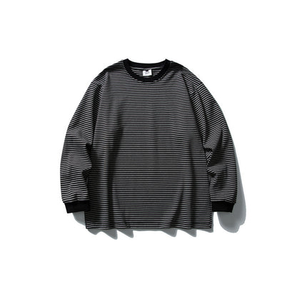 Unisex Oversize Longsleeve in Navy Look with fine striped texture and ribbed collar EVA-US