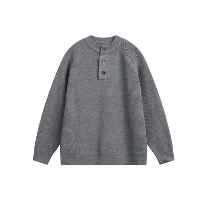 Unisex Knit Henley Sweater with Half Button Placket and Raglan Sleeves EVA-US