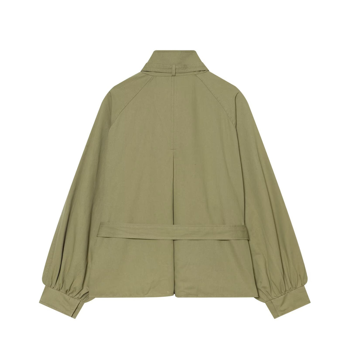 Women's Short Cape Trench Coat with Waist Belt and Funnel Collar EVA-US