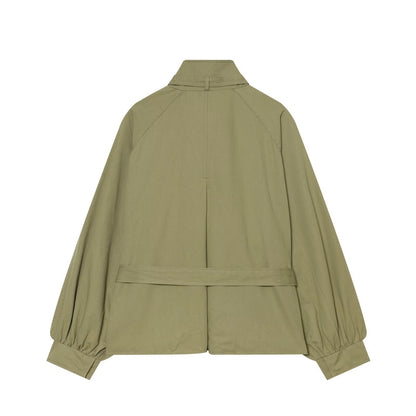 Women's Short Cape Trench Coat with Waist Belt and Funnel Collar EVA-US