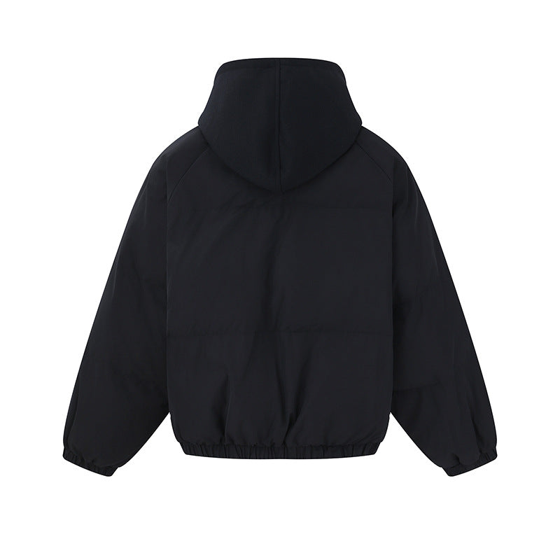 Unisex Short Boxy Quilted Hoodie with Fleece Lining and Elastic Hem EVA-US