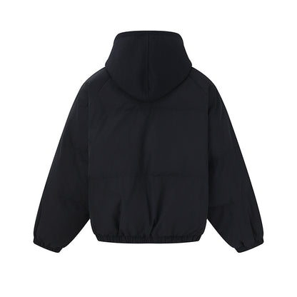 Unisex Short Boxy Quilted Hoodie with Fleece Lining and Elastic Hem EVA-US
