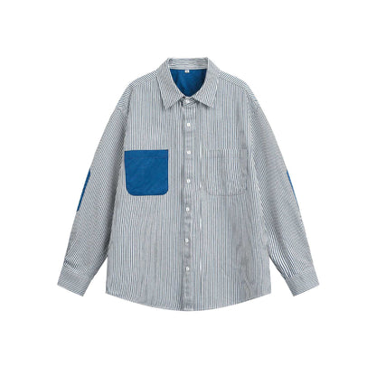 Unisex Oversize Stripe Shirt with Contrasting Chest Pocket and Kent Collar EVA-US