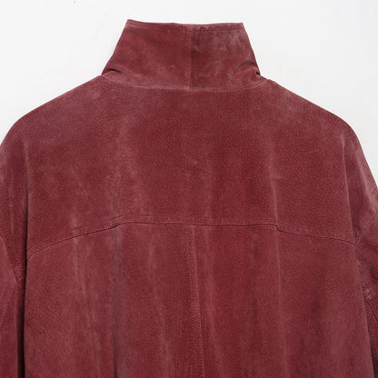 Women's Suede Look Bomber Jacket with High Funnel Collar and Elastic Cuffs