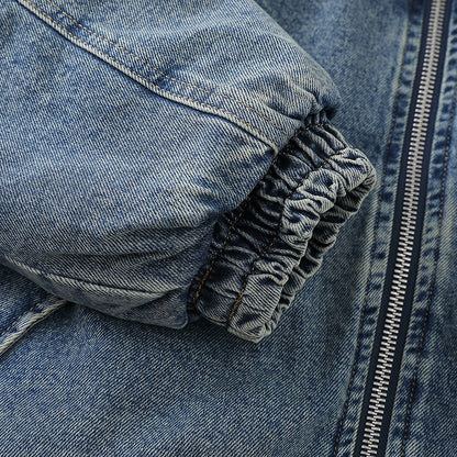 Unisex Boxy Denim Jacket with Full Zip, Elastic Hem and Sleeve Utility Pocket EVA-US