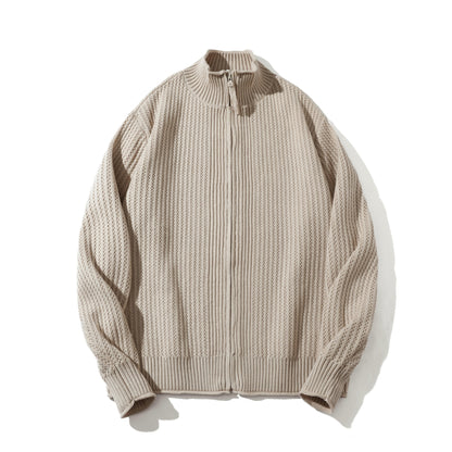 Unisex Structured Zip Sweater with High Ribbed Collar and Pearl Pattern EVA-US