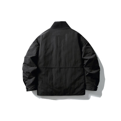 Men's Oversized Padded Leisure Jacket with Ribbed Collar and Snap Button Placket EVA-US