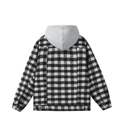 Women's short jacket in shacket style with checked wool look and integrated sweat hood EVA-US