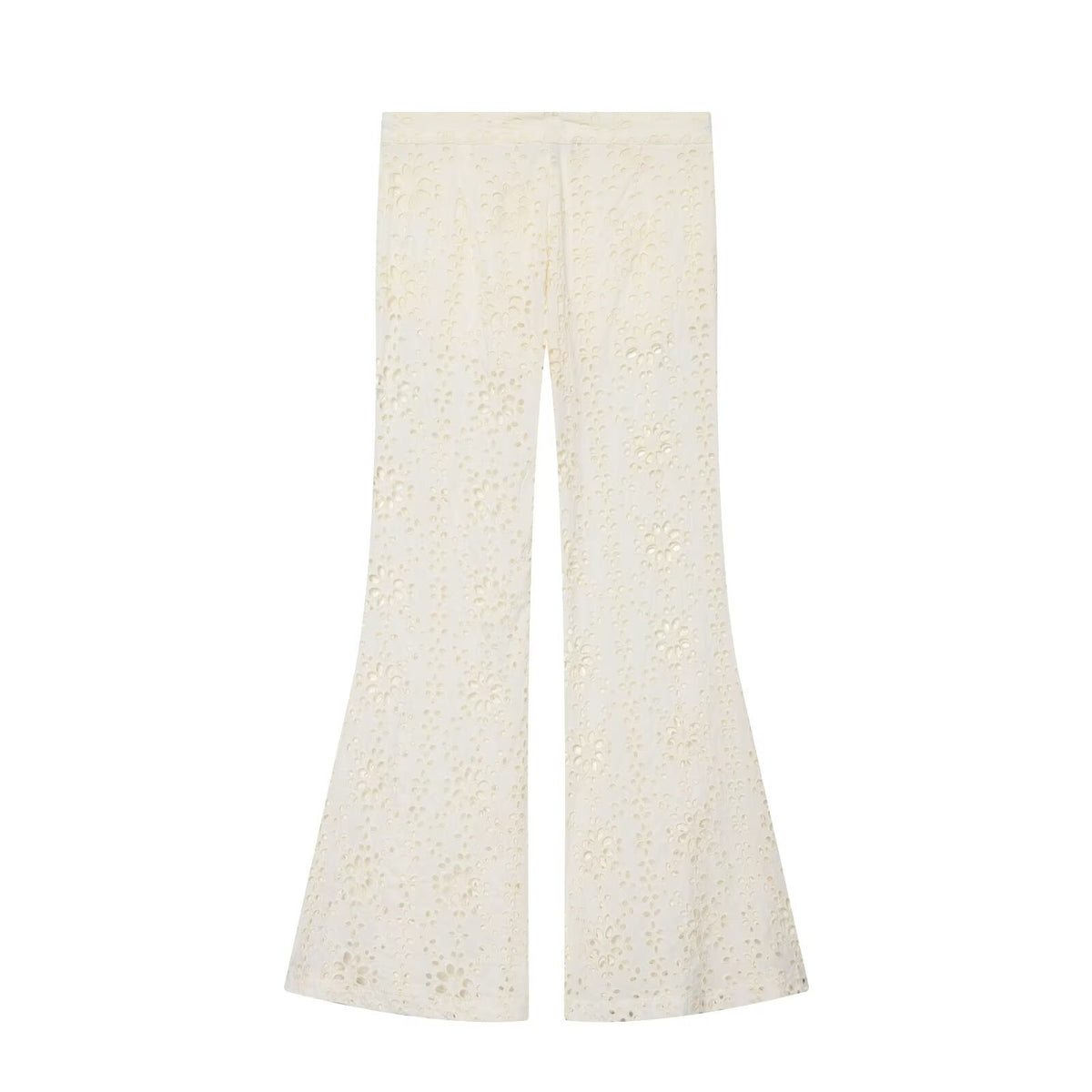 Women's Wide Broderie-Anglaise Flared Trousers with High Waist and Flared Leg EVA-US