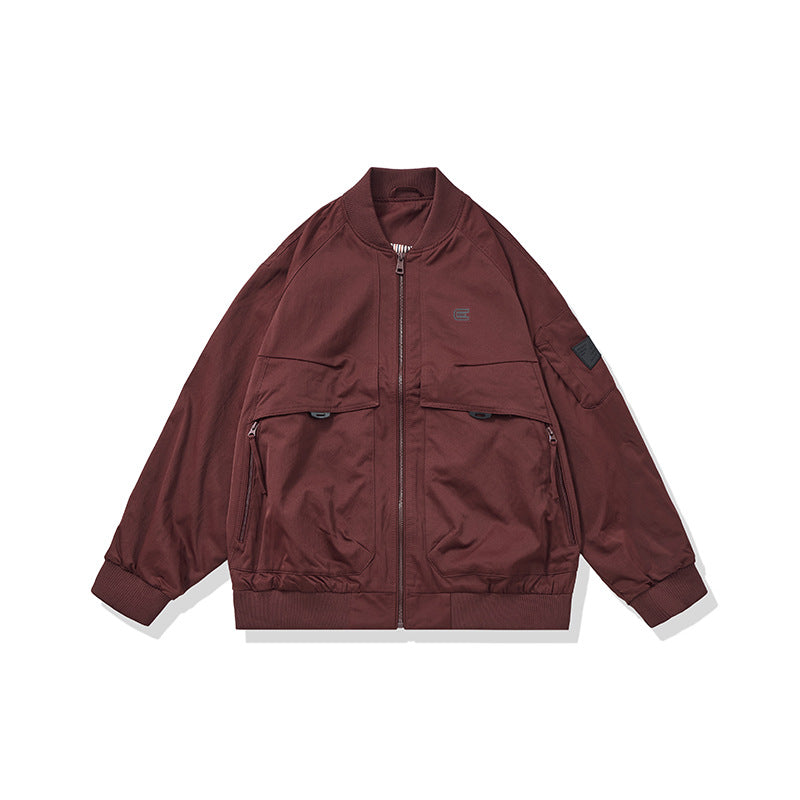 Unisex Short Cut Boxy Bomber Jacket in Utility Look with Front Zip, Flap Pockets and Ribbed Cuffs EVA-US