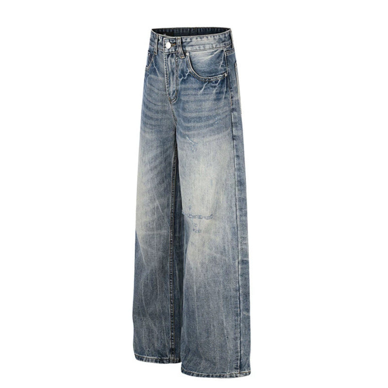 Women's Wide High-Waist Denim Palazzo Jeans with Used Effect and Wide Leg EVA-US