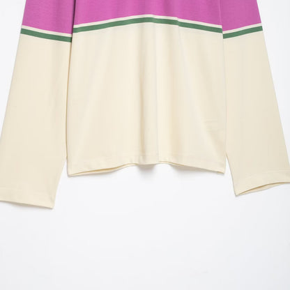 Women's Oversize Rugby Polo Shirt with Wide Block Stripes and Kent Collar EVA-US