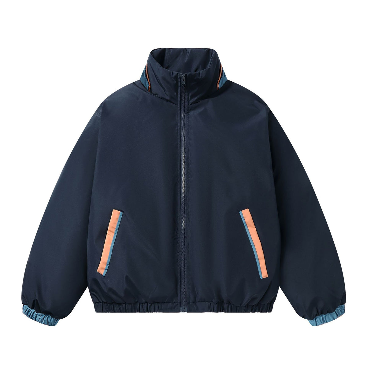 Women's Boxy Lightweight Windbreaker with High Stand Collar and Contrast Trimmed Side Pockets EVA-US