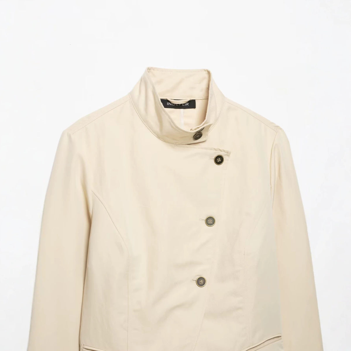 Women's asymmetrical cropped transitional jacket with stand-up collar and tailored fit EVA-US