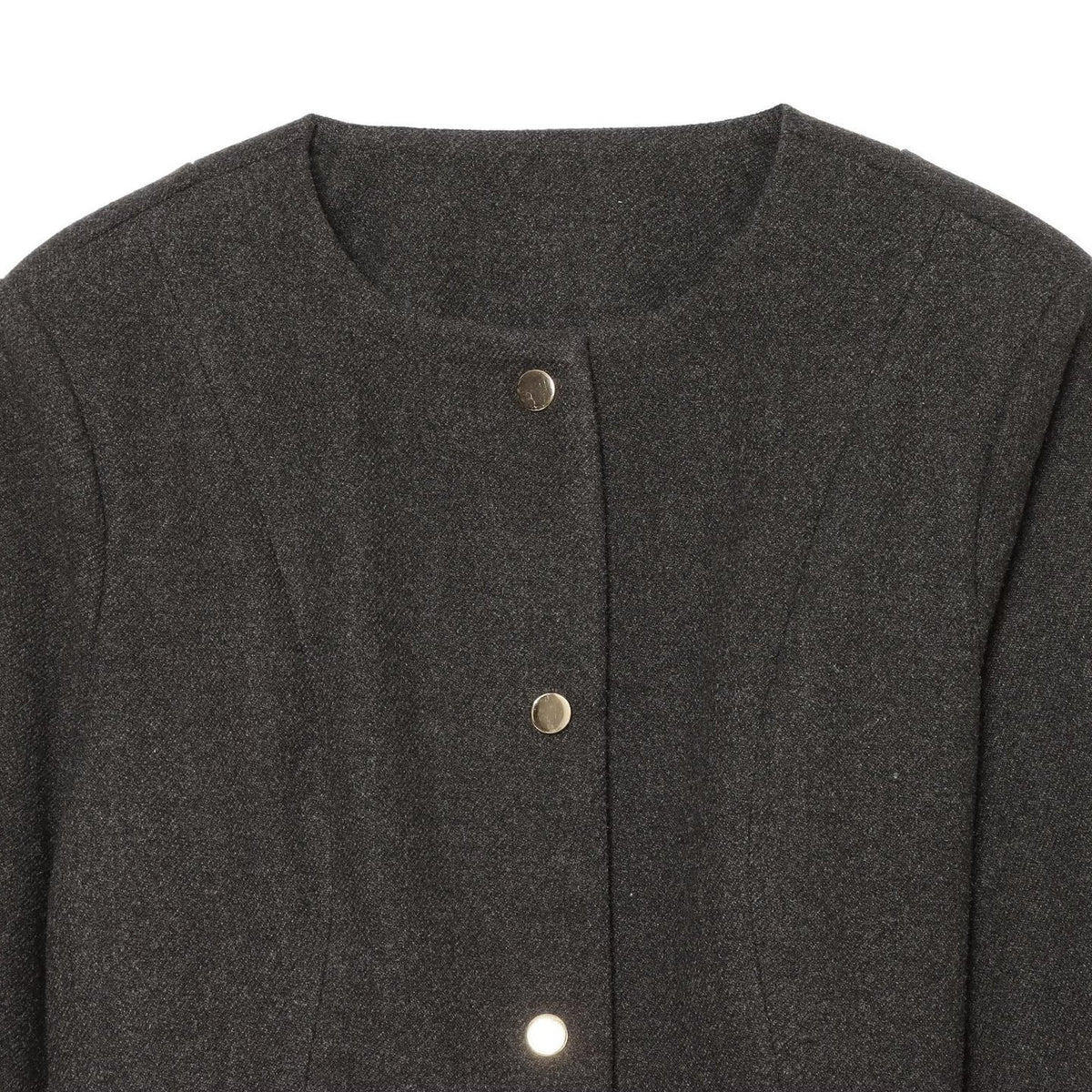 Women's short jacket made of wool blend with round neck, snap button closure and narrow waist belt EVA-US