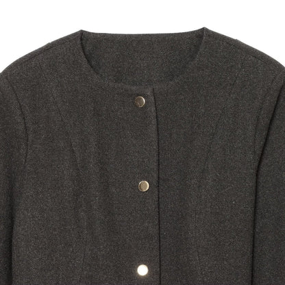 Women's short jacket made of wool blend with round neck, snap button closure and narrow waist belt EVA-US