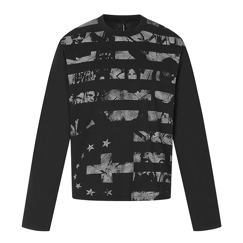 Men's long sleeve shirt with textured print and flag-inspired graphic mix EVA-US
