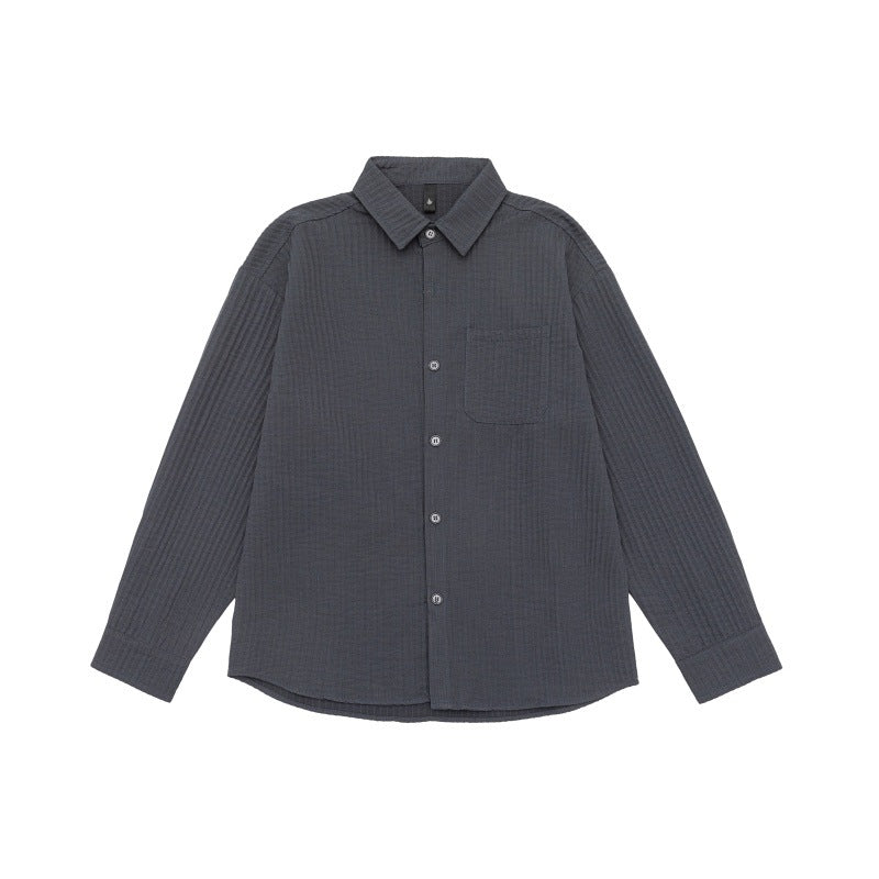 Unisex Textured Oversized Shirt Jacket with Waffle Texture and Chest Pocket EVA-US