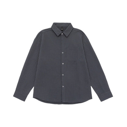 Unisex Textured Oversized Shirt Jacket with Waffle Texture and Chest Pocket EVA-US