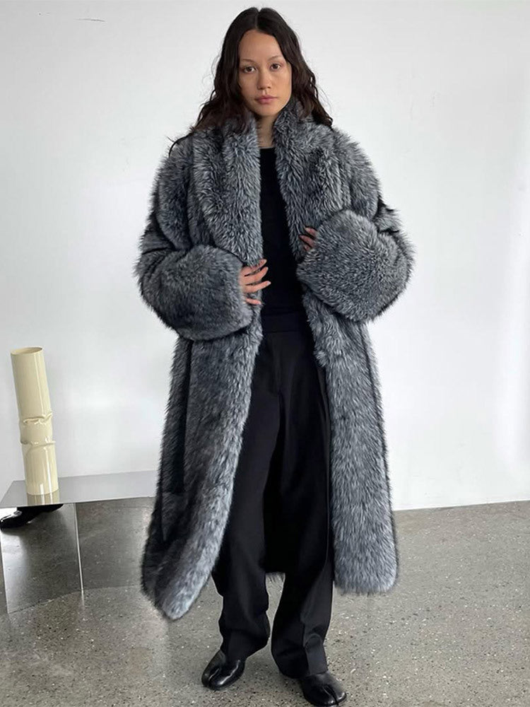 Women Oversize longer faux fur coat with voluminous sleeves EVA-US