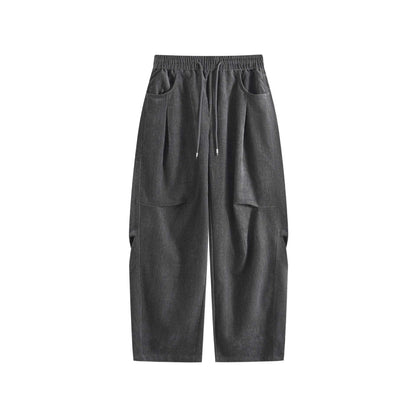 Women's Wide Cropped Comfort Cargo Pants with Elastic Drawstring Waist and Patch Pockets EVA-US