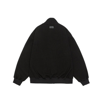 Unisex chunky knit boxy zip jacket with stand-up collar and ribbed cuffs EVA-US