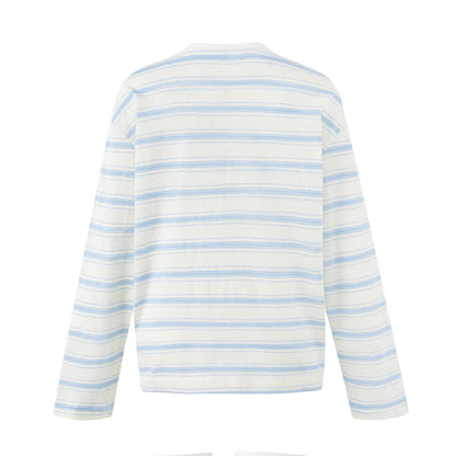 Women Striped Long Sleeve Henley Shirt from Lightweight Cotton Blend EVA-US