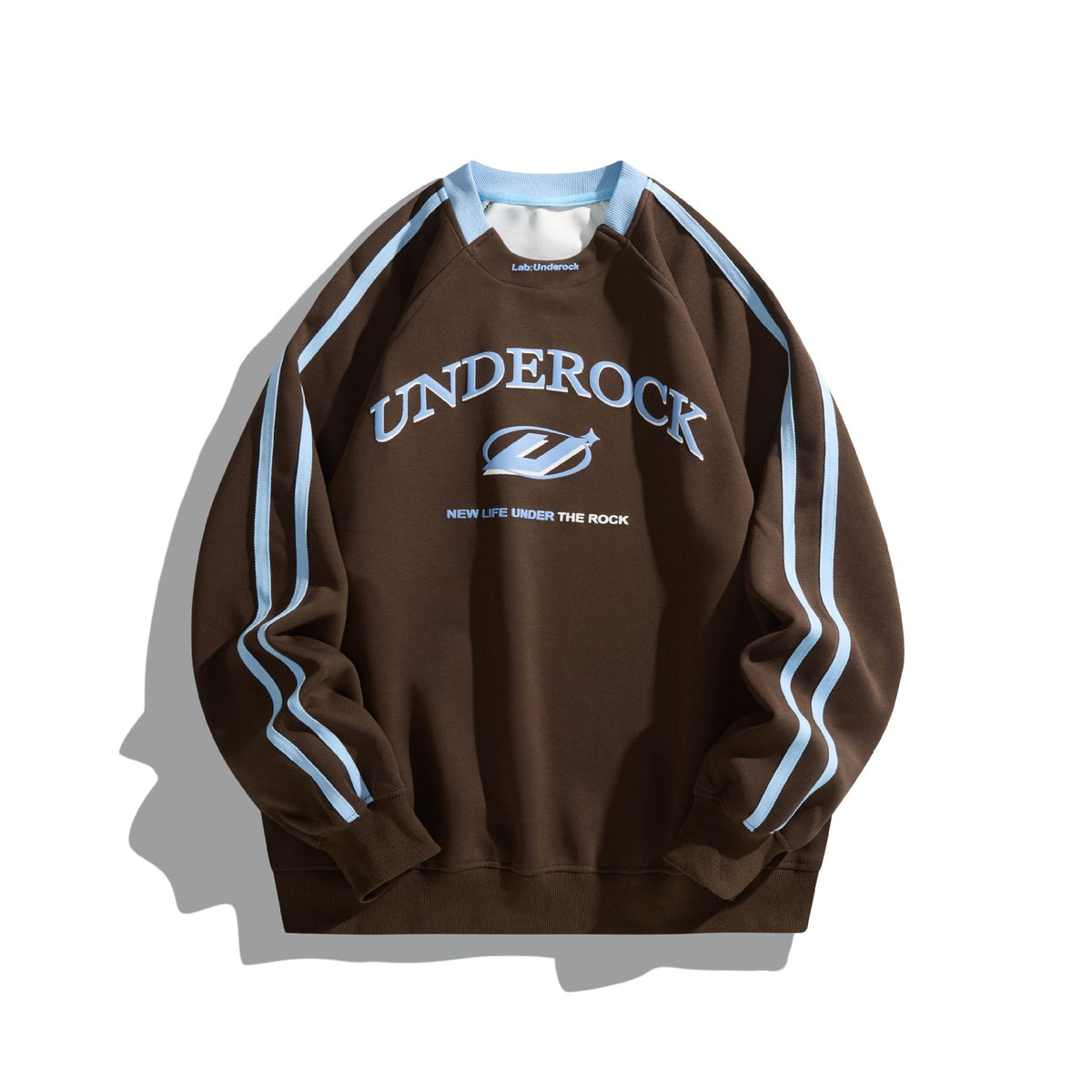 Unisex Oversized Round Neck Sweatshirt with Contrast Stripes and Large Logo Print EVA-US