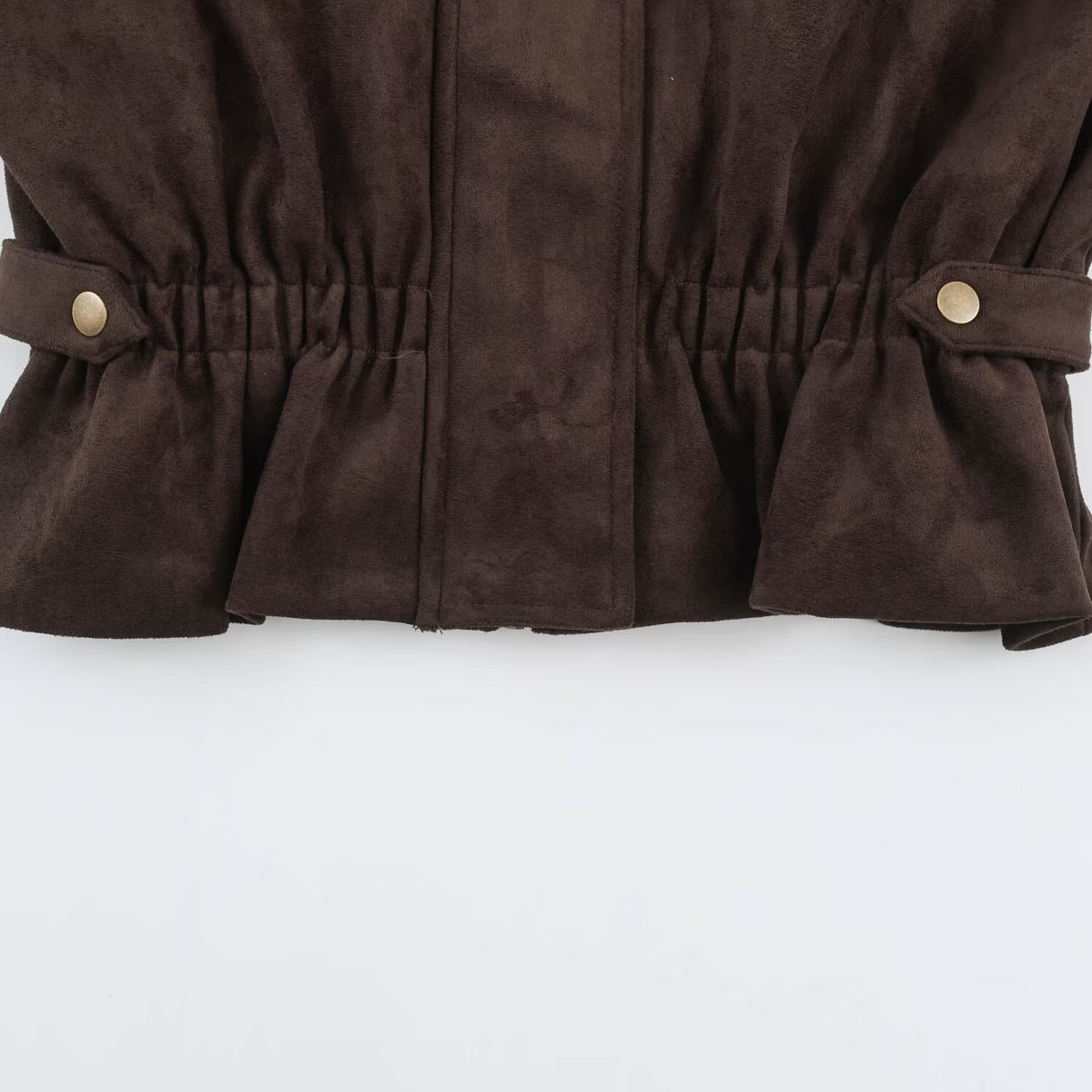 Women's Short Velvet-Look Jacket with Drawstring Waist, High Stand-Up Collar and Adjustable Cuffs EVA-US