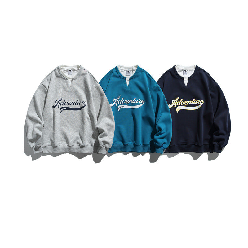 Unisex Oversized Sweatshirt with Notch Collar, Layered Effect and Script Print EVA-US