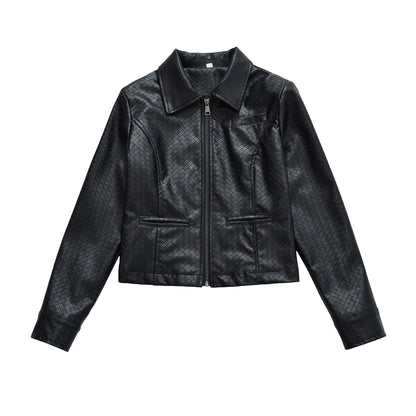 Women’s jacket made of embossed faux leather with zipper and shirt collar EVA-US
