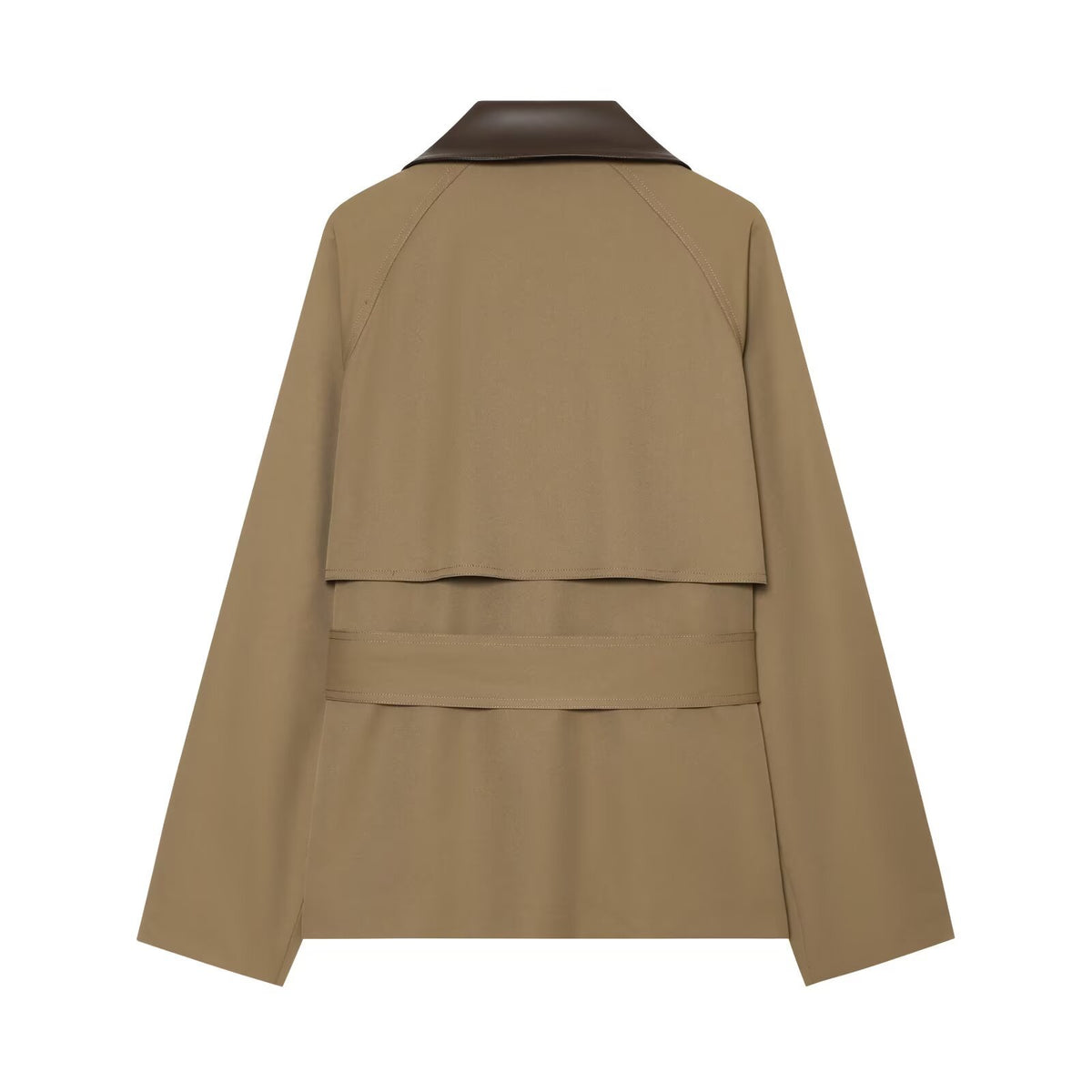 Women Short Trench Coat with Waist Belt and Contrast Collar EVA-US