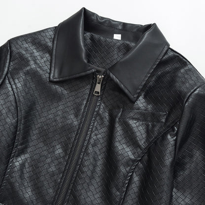 Women’s jacket made of embossed faux leather with zipper and shirt collar EVA-US