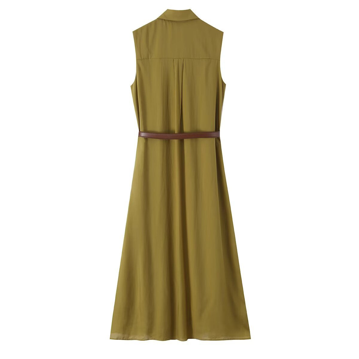 Women's sleeveless shirt dress with pleats, button placket and belt EVA-US