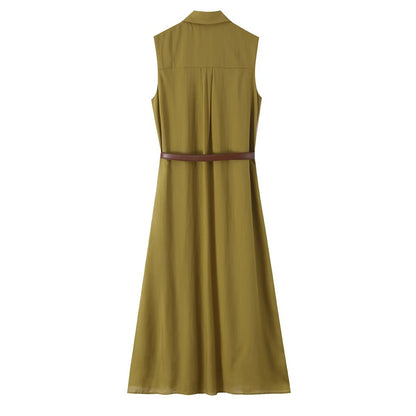 Women's sleeveless shirt dress with pleats, button placket and belt EVA-US