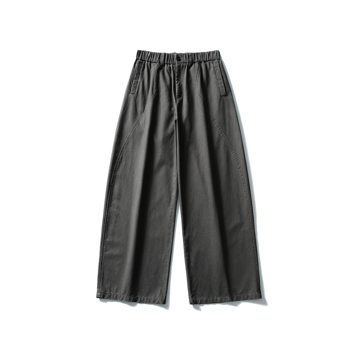 Women's Wide Cropped Pants with Elastic Waistband and Decorative Seam Passe EVA-US
