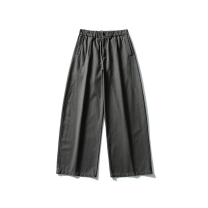 Women's Wide Cropped Pants with Elastic Waistband and Decorative Seam Passe EVA-US