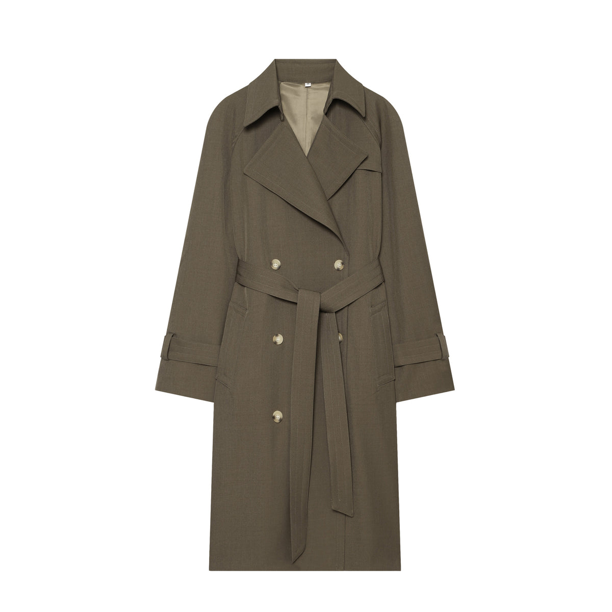 Women Mid-length Double-breasted Trench Coat with Wide Lapels and Waist Tie Belt EVA-US