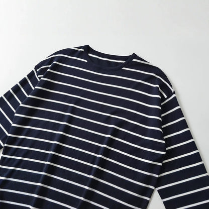 Women Oversize Maritime Striped Blouse with Three-Quarter Sleeves EVA-US