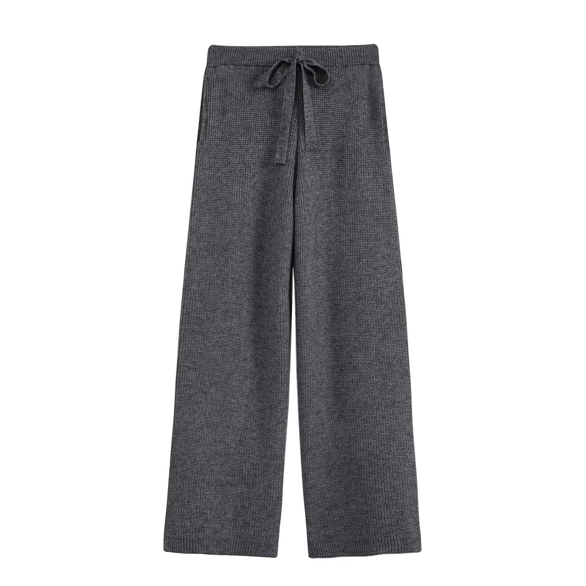 Women's Two-Piece Knit Set with Zipper Cardigan, Stand Collar and Wide Leg Trousers