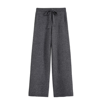 Women's Two-Piece Knit Set with Zipper Cardigan, Stand Collar and Wide Leg Trousers